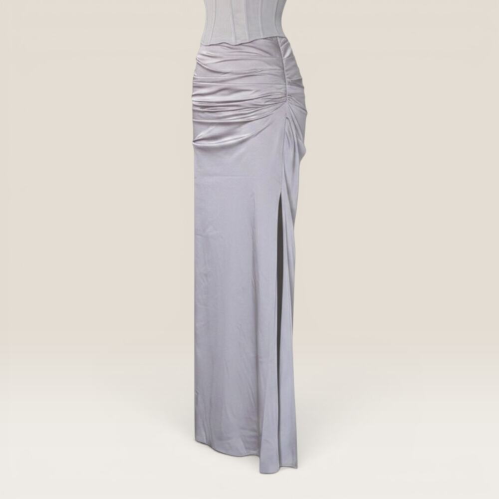 House of CB Jia NWT Silver Satin Maxi Skirt XS